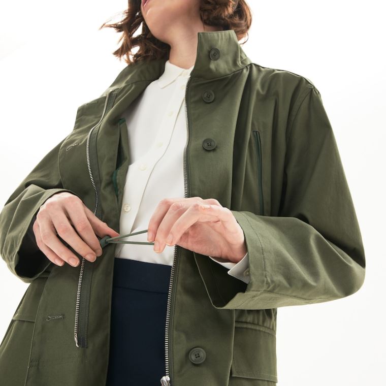 Lacoste Flared Strand-Resistant Parka Khaki Grøn | ZzVliKd0