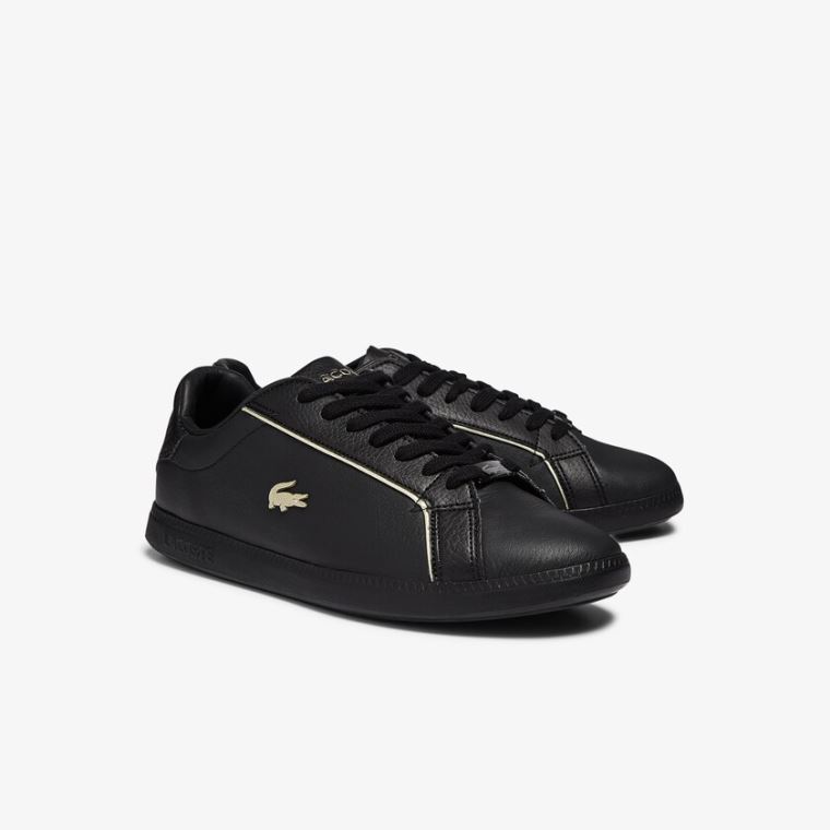 Lacoste Graduate Læder Metallic Detailing Sneakers Sort | SEai8NU5