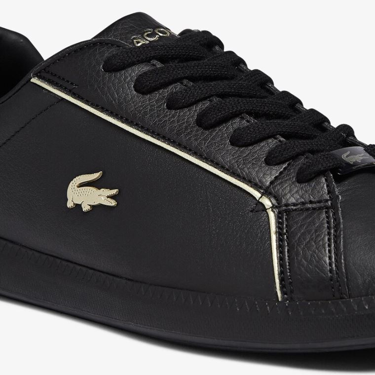 Lacoste Graduate Læder Metallic Detailing Sneakers Sort | SEai8NU5