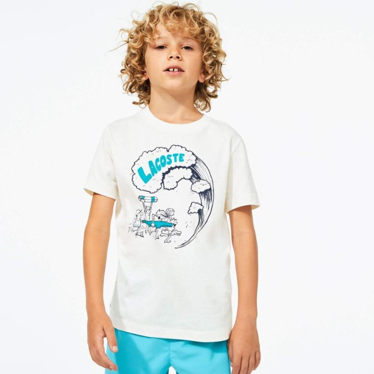 Lacoste Graphic Printed T-shirt Hvide Grøn | NOTrxtSr