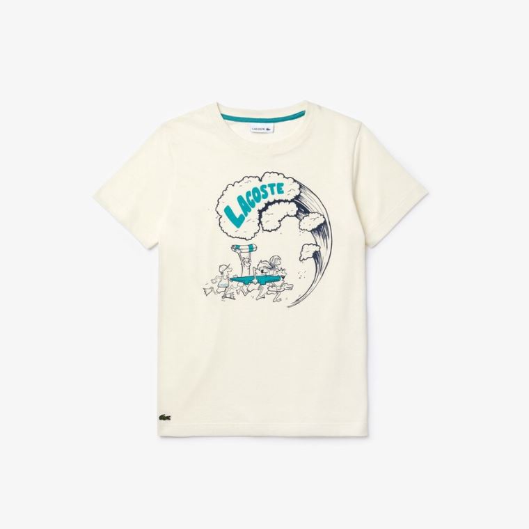 Lacoste Graphic Printed T-shirt Hvide Grøn | NOTrxtSr