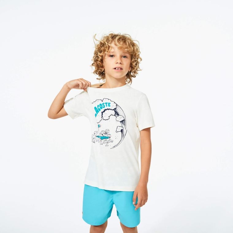 Lacoste Graphic Printed T-shirt Hvide Grøn | NOTrxtSr