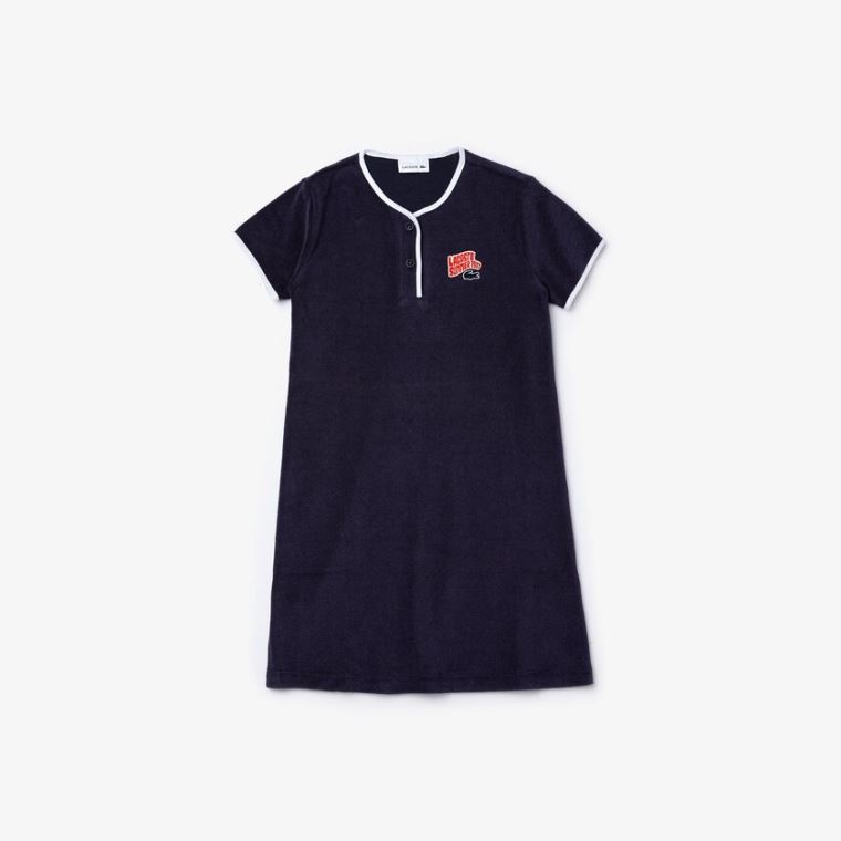 Lacoste Heart Embroidery Henley Kjole Mørkeblå Blå Hvide | 2da0ldID