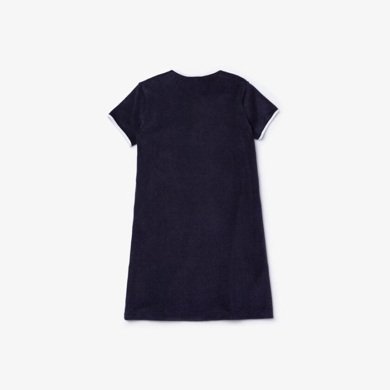 Lacoste Heart Embroidery Henley Kjole Mørkeblå Blå Hvide | 2da0ldID