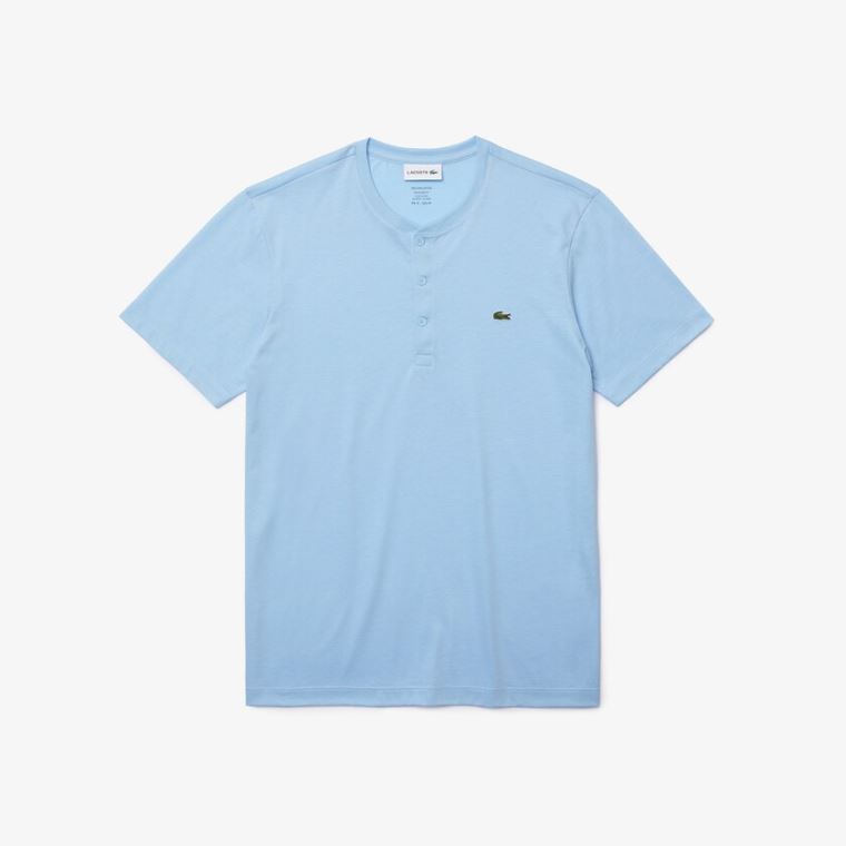 Lacoste Henley Neck Pima Bomulds Jersey T-shirt Blå | 3tXXJXWF