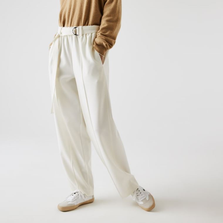 Lacoste High-Waisted Flared Wool Blend Pants Hvide | Y9JeXPpC