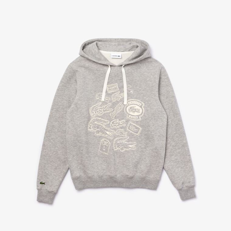 Lacoste Hætte Badge Print Fleece Sweatshirt Grå | TPfSq5YS