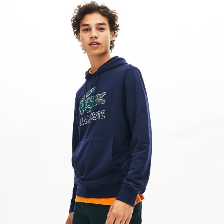 Lacoste Hætte Fleece Sweatshirt Mørkeblå Blå | yHZsN31G