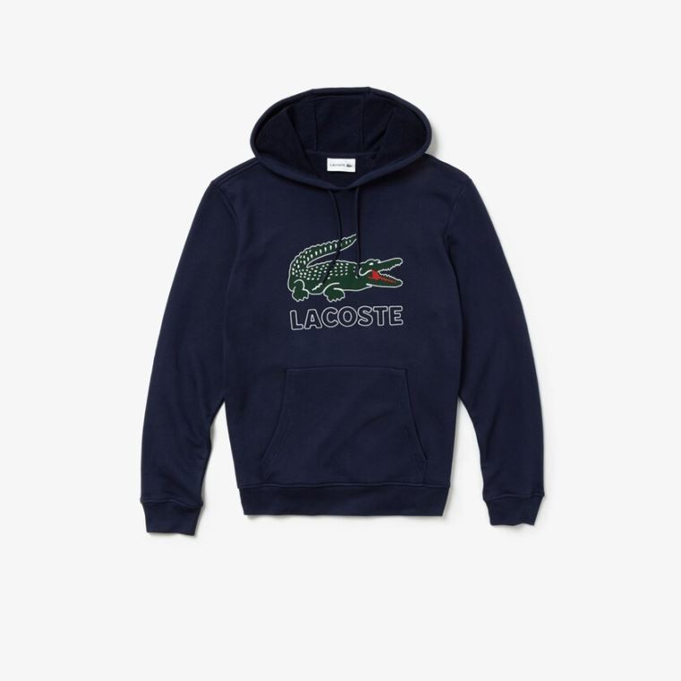 Lacoste Hætte Fleece Sweatshirt Mørkeblå Blå | yHZsN31G