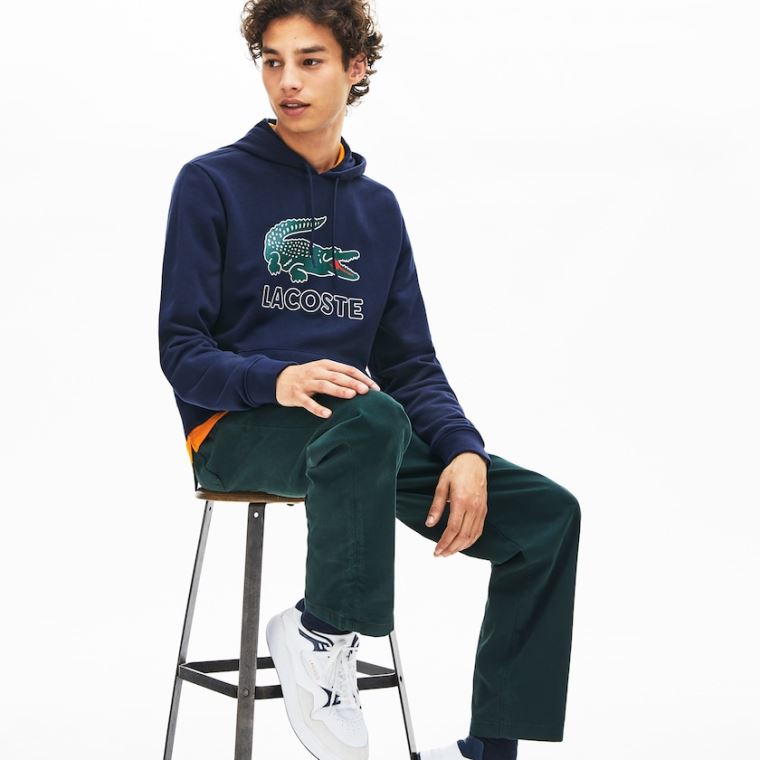 Lacoste Hætte Fleece Sweatshirt Mørkeblå Blå | yHZsN31G