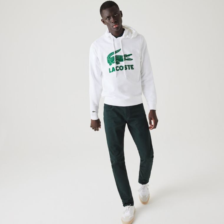 Lacoste Hætte Fleece Sweatshirt With Printed Logo Hvide | jW5Lbj7w