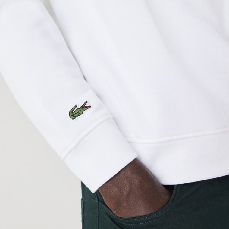 Lacoste Hætte Fleece Sweatshirt With Printed Logo Hvide | jW5Lbj7w