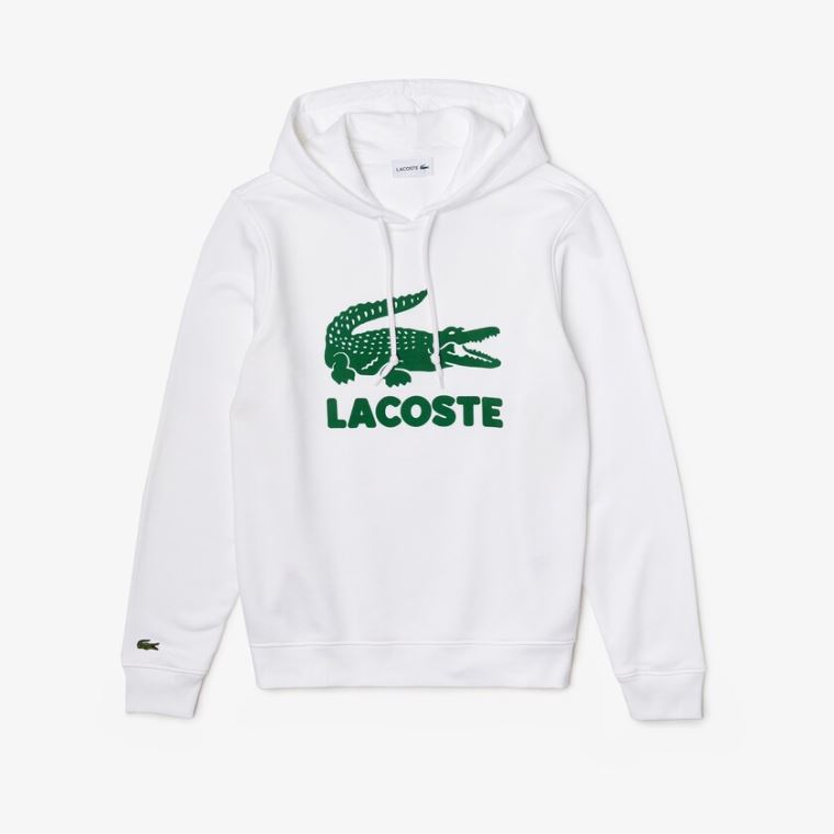 Lacoste Hætte Fleece Sweatshirt With Printed Logo Hvide | jW5Lbj7w