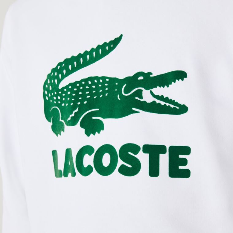 Lacoste Hætte Fleece Sweatshirt With Printed Logo Hvide | jW5Lbj7w