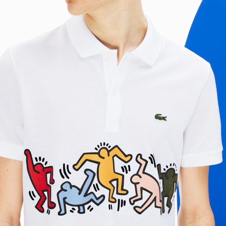 Lacoste Keith Haring Print Piqué Polo Hvide Hvide | EeIXItjW