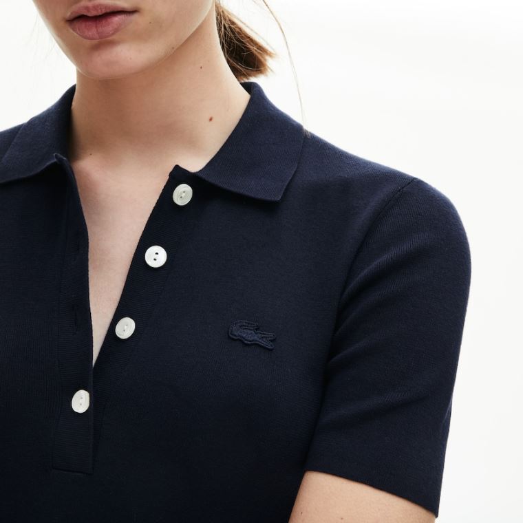 Lacoste Knit Polo Kjole Mørkeblå Blå | xKxXW6Kd