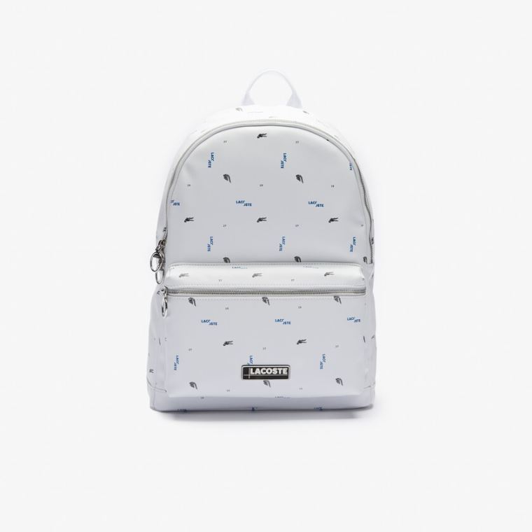 Lacoste LCST Printed Coated Canvas Backpack Hvide | kQG6LTzv