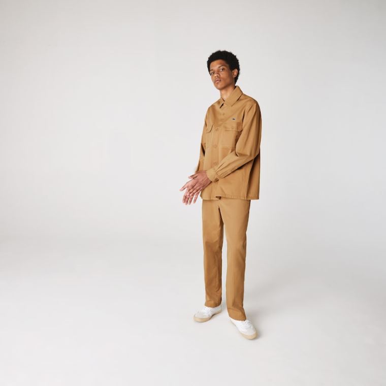 Lacoste LIVE Boxy Fit Bomulds Canvas Shirt Beige | Ic4WrsFQ