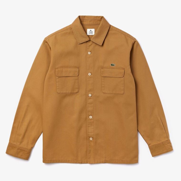 Lacoste LIVE Boxy Fit Bomulds Canvas Shirt Beige | Ic4WrsFQ