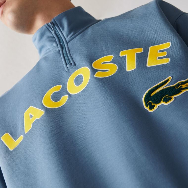 Lacoste LIVE Branded Bomulds Fleece Sweatshirt Blå | GkQgM0e5