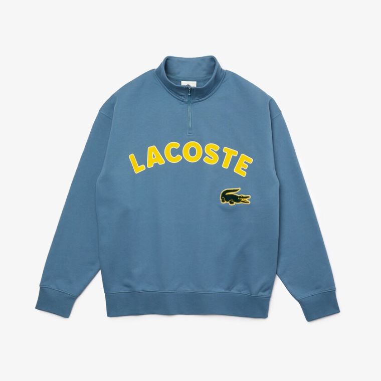 Lacoste LIVE Branded Bomulds Fleece Sweatshirt Blå | GkQgM0e5