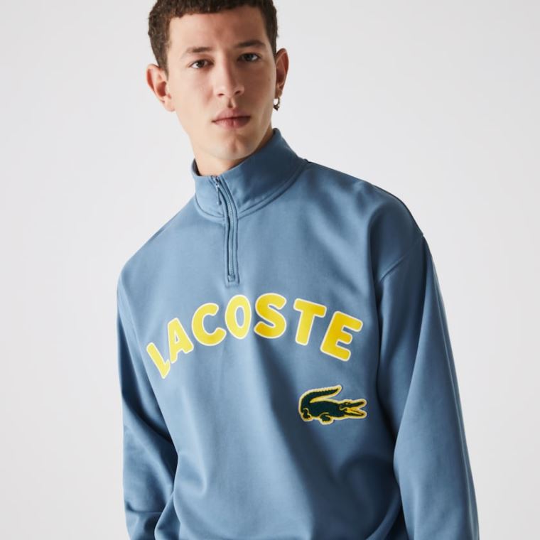 Lacoste LIVE Branded Bomulds Fleece Sweatshirt Blå | GkQgM0e5