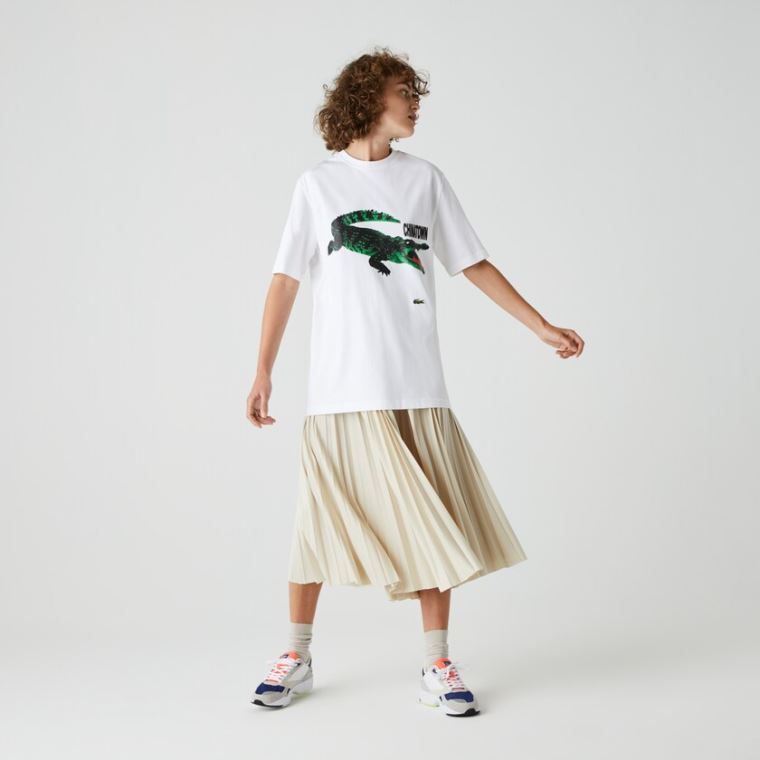 Lacoste LIVE Chinatown Market Collaboration Bomulds T-shirt Hvide | J1rs2yEr