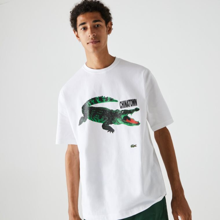 Lacoste LIVE Chinatown Market Collaboration Bomulds T-shirt Hvide | J1rs2yEr