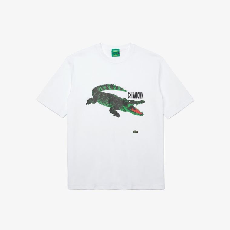 Lacoste LIVE Chinatown Market Collaboration Bomulds T-shirt Hvide | J1rs2yEr