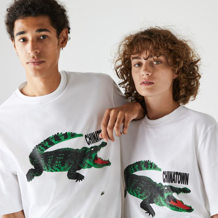 Lacoste LIVE Chinatown Market Collaboration Bomulds T-shirt Hvide | J1rs2yEr