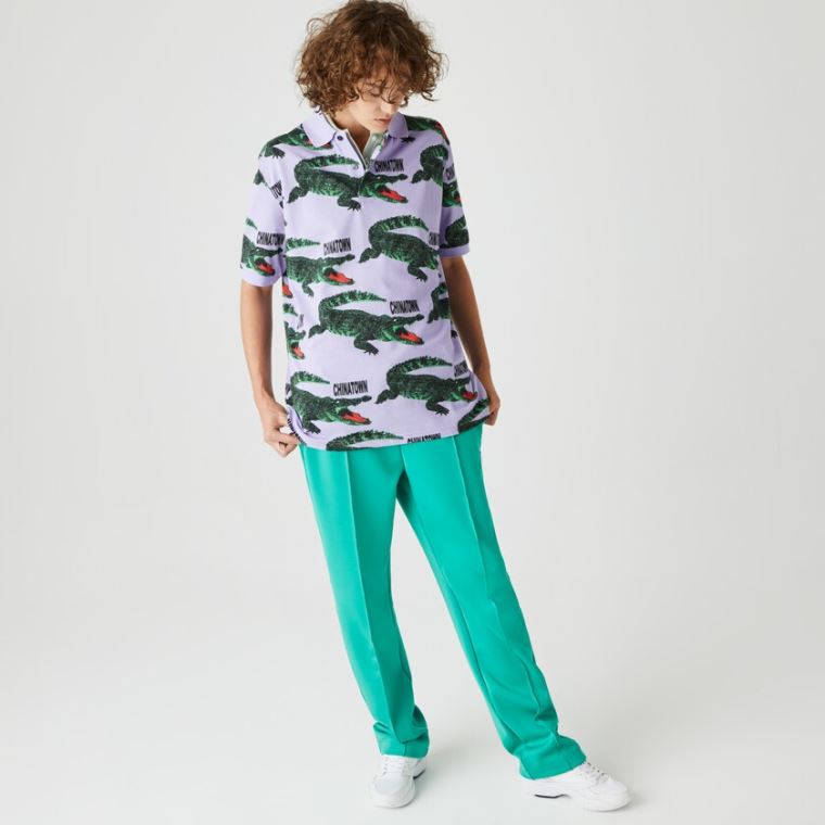 Lacoste LIVE Chinatown Market Collaboration Loose Fit Polo Shirt Lilla Hvide | o08gnwqN