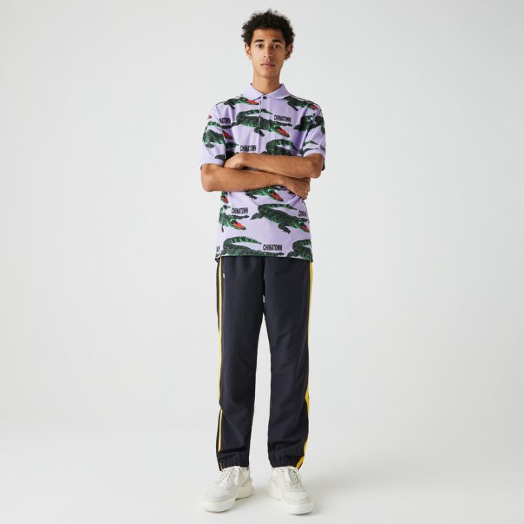 Lacoste LIVE Chinatown Market Collaboration Loose Fit Polo Shirt Lilla Hvide | o08gnwqN