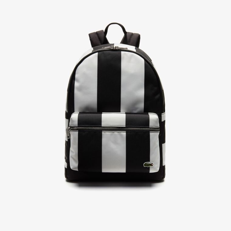 Lacoste LIVE Detachable Pouch Striped Backpack Sort Hvide | vXQhEjUG