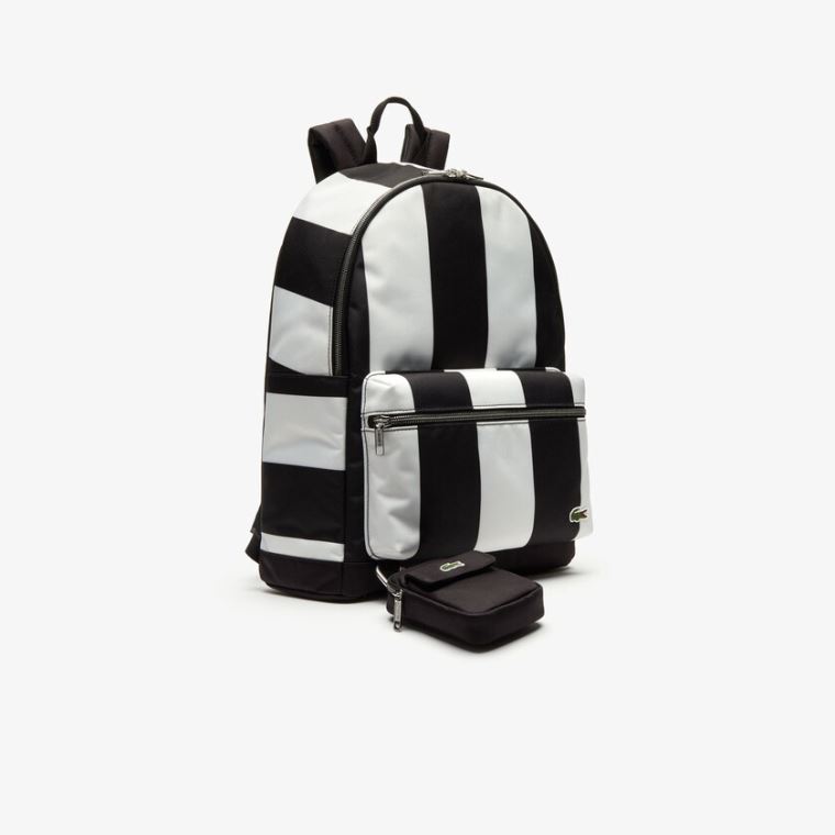 Lacoste LIVE Detachable Pouch Striped Backpack Sort Hvide | vXQhEjUG