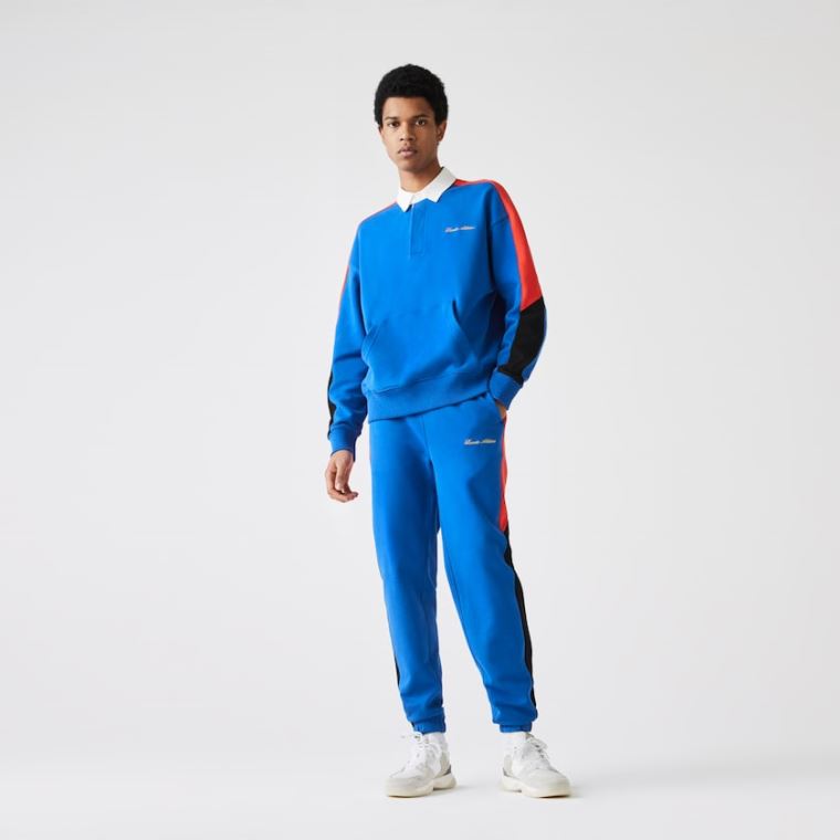 Lacoste LIVE Embroidered Two-Tone Track Pants Blå Hvide | iFGokcjB