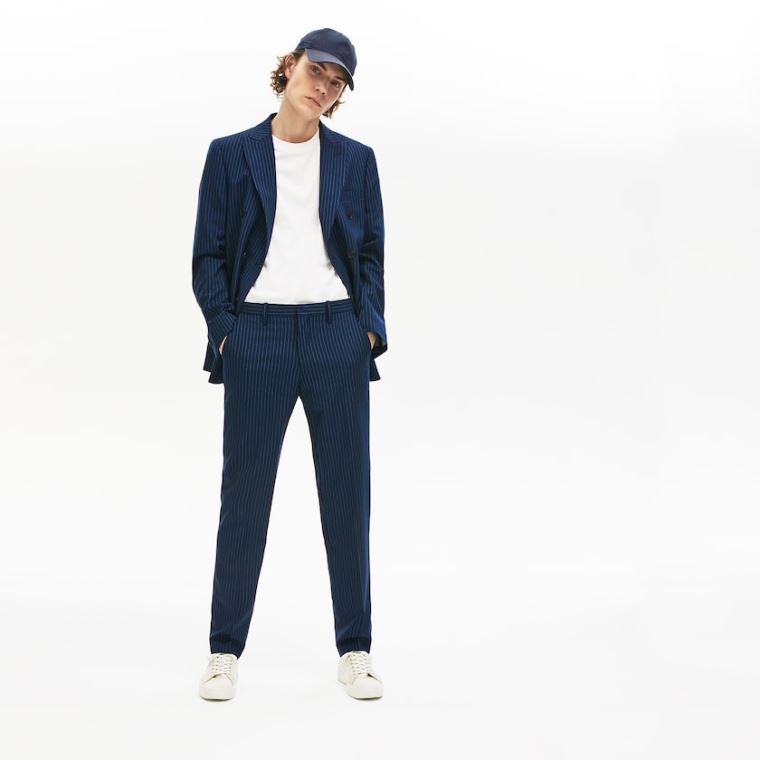 Lacoste LIVE Fine Pinstriped Wool Suit Pants Blå Hvide | IcuSGL5w