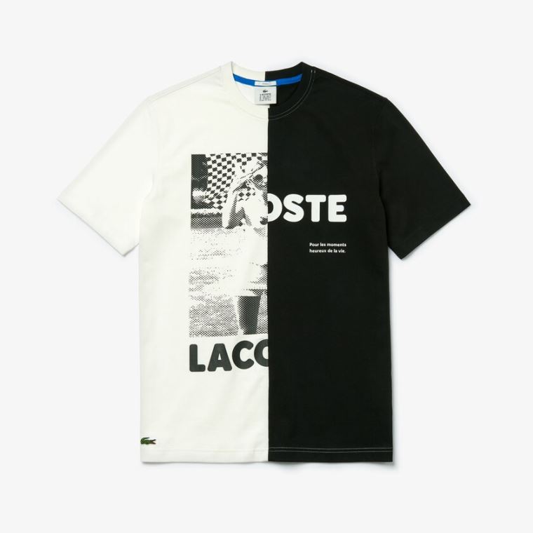 Lacoste LIVE Graphic Print Bomulds T-shirt Hvide Sort | QGs118eQ