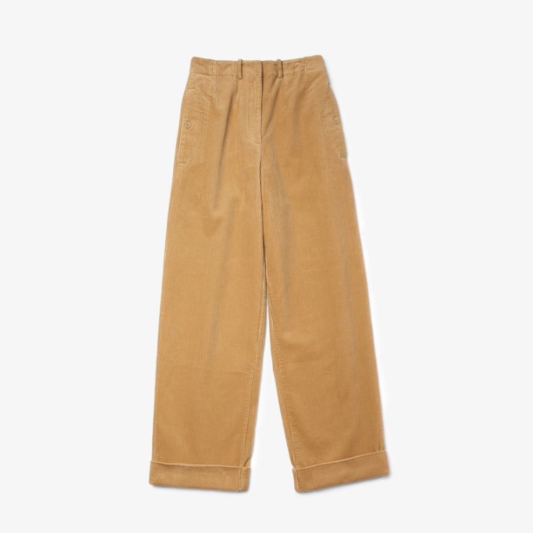 Lacoste LIVE High-Waisted Loose Ribbed Velvet Pants Beige | jrwtCyYr