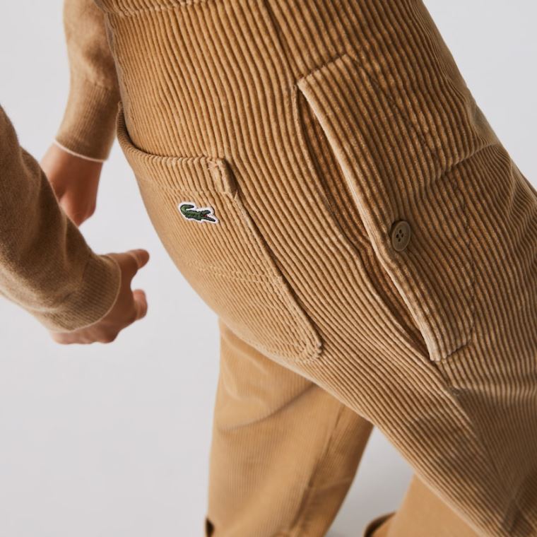 Lacoste LIVE High-Waisted Loose Ribbed Velvet Pants Beige | jrwtCyYr