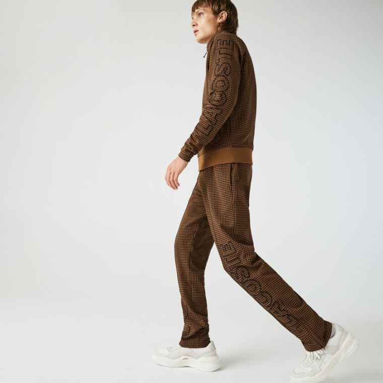 Lacoste LIVE Houndstooth Print Fleece Tracksuit Pants Brune Sort | Bcwxdsdh