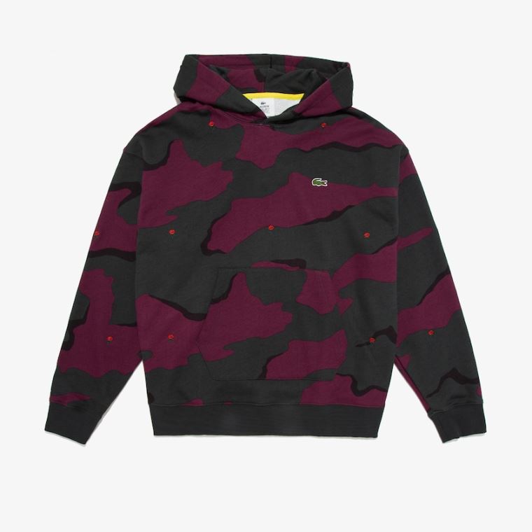 Lacoste LIVE Hætte Camo Print Fleece Sweatshirt Grøn Hvide | Mq5tnZVo