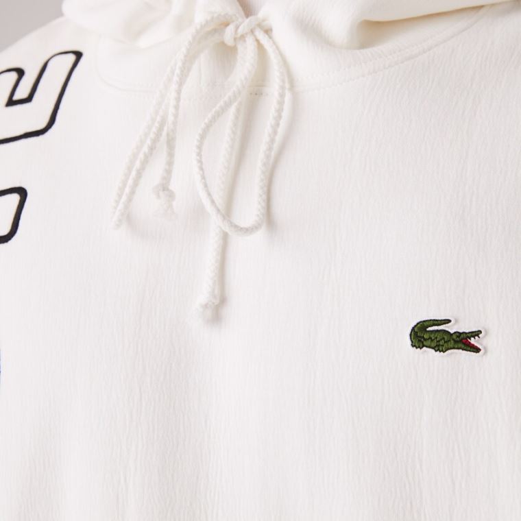 Lacoste LIVE Hætte Embroidered Bomulds Blend Sweatshirt Hvide Sort | Zbs9l2d2