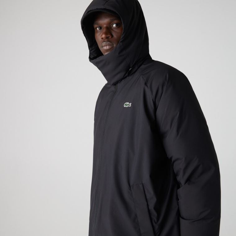 Lacoste LIVE Hætte Strand-Repellent Oversized Coat Sort | jGAhysYl