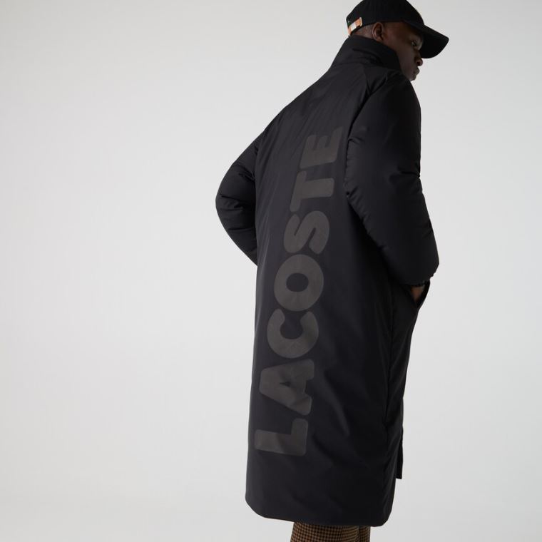 Lacoste LIVE Hætte Strand-Repellent Oversized Coat Sort | jGAhysYl