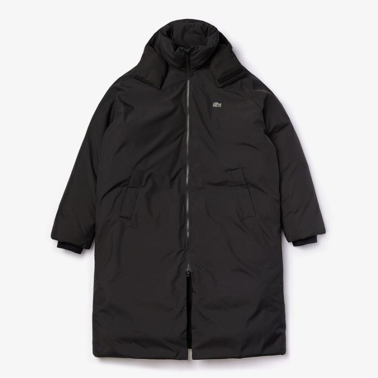 Lacoste LIVE Hætte Strand-Repellent Oversized Coat Sort | jGAhysYl