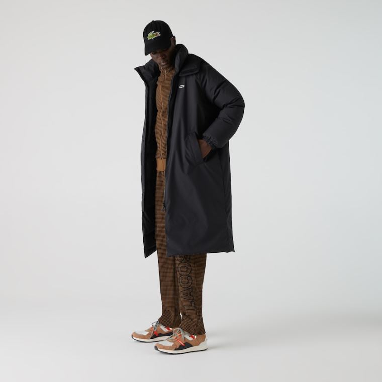 Lacoste LIVE Hætte Strand-Repellent Oversized Coat Sort | jGAhysYl