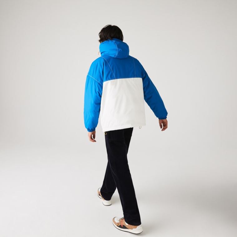 Lacoste LIVE Light Strand-Repellent Hætte Colorblock Coat Blå Hvide | UGJvOiBD