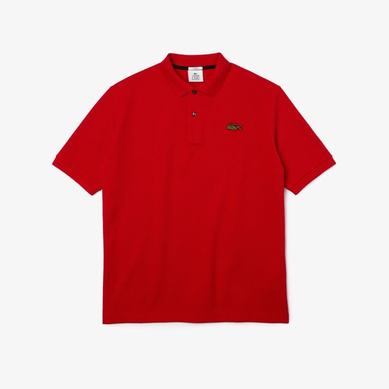 Lacoste LIVE Loose Fit Bomulds Piqué Polo Shirt Rød | ChntAaj4