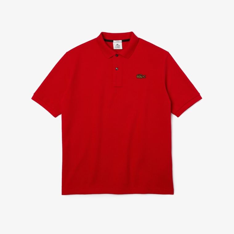 Lacoste LIVE Loose Fit Bomulds Piqué Polo Shirt Rød | pg5JGEgJ