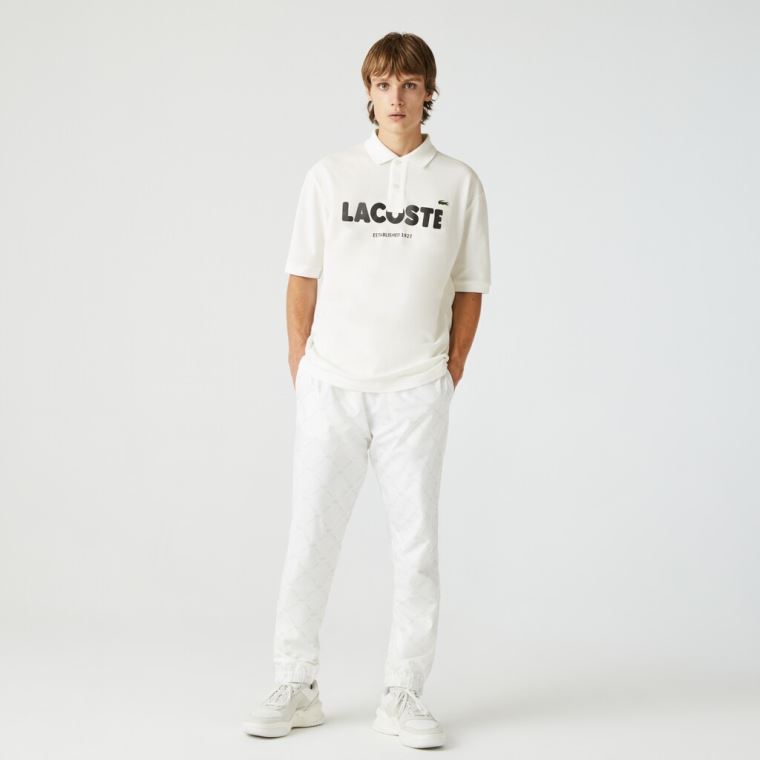 Lacoste LIVE Loose Fit Branded Bomulds Piqué Polo Shirt Hvide Sort | WzBByvug